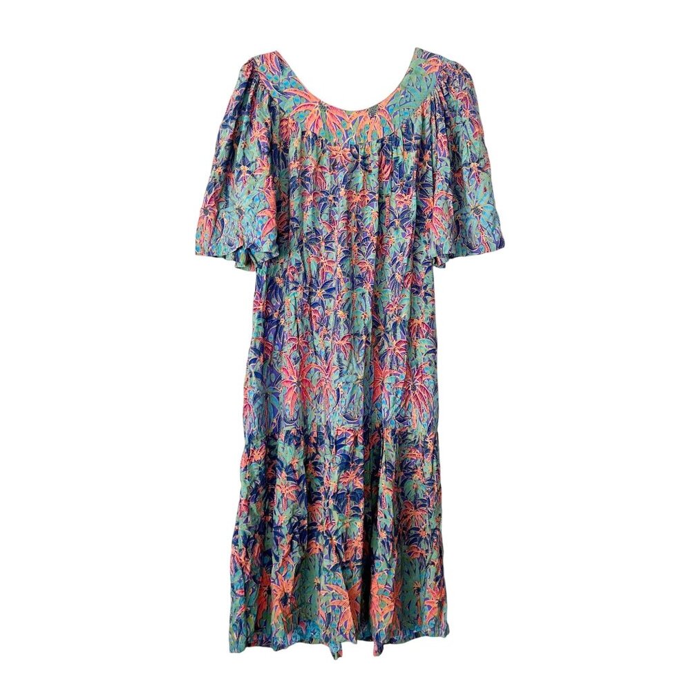 Rainbow Jo Hawaii Womens Medium Palm Tree Maxi Dress Muumuu Aloha Hawaiian